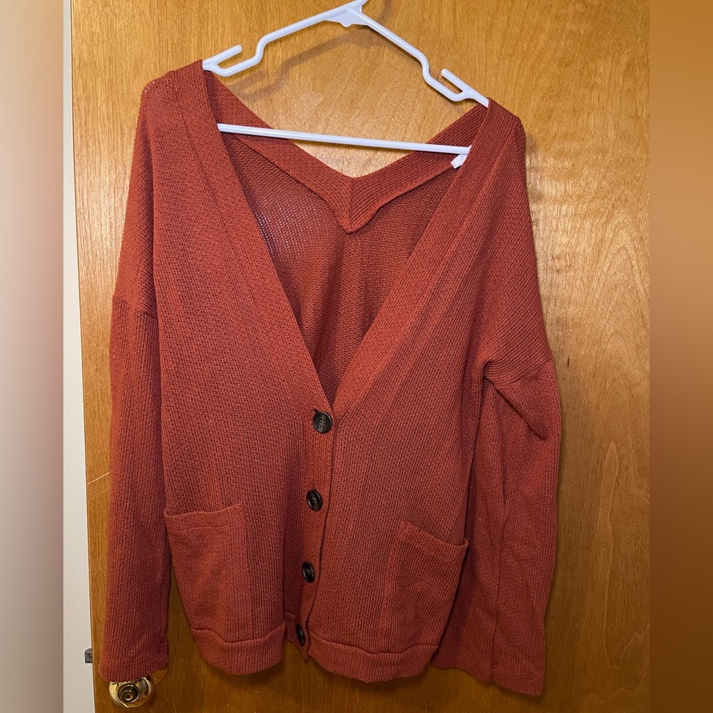 Burnt orange and brown buttoned cardigan